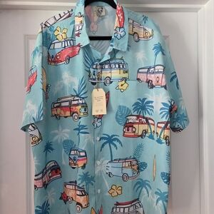 HARD DADDY Retro Aloha Hawaiian Shirt Mens 3XL All Over VW Bus Surf Print